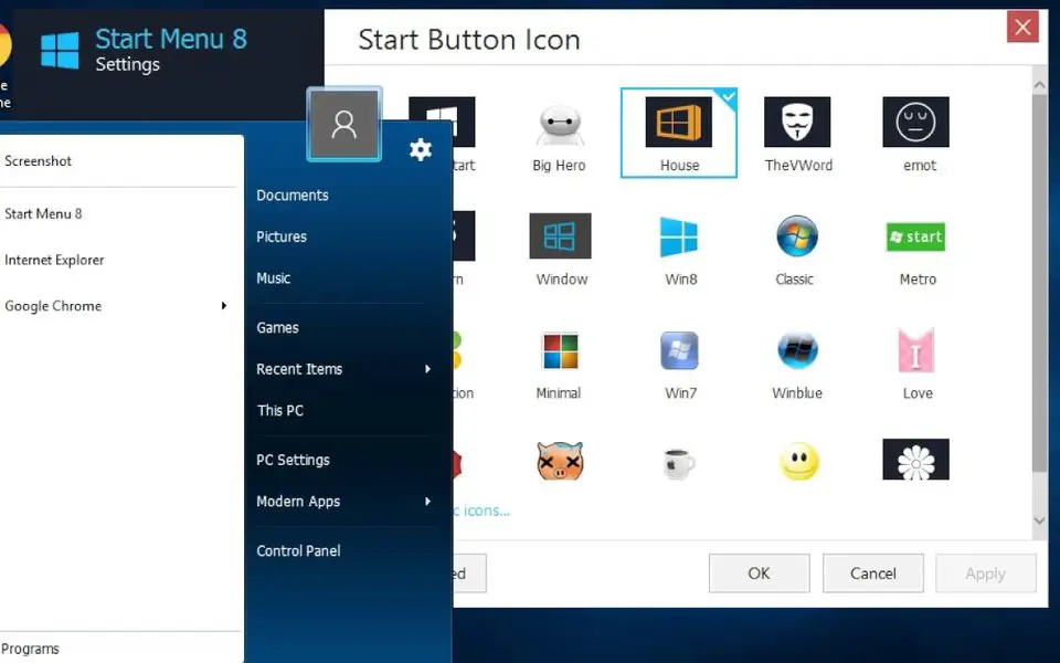 windows 8 start menu shortcut