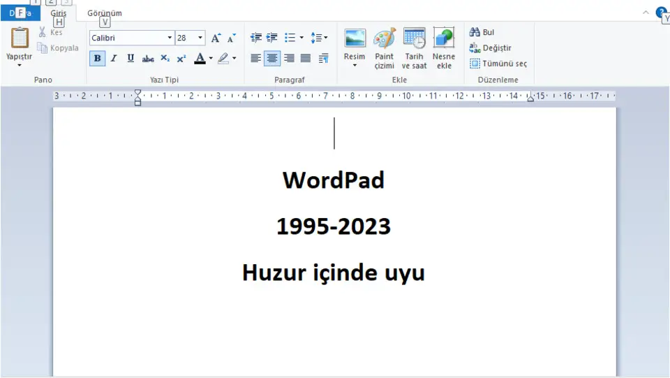 WordPad'in fişi çekiliyor